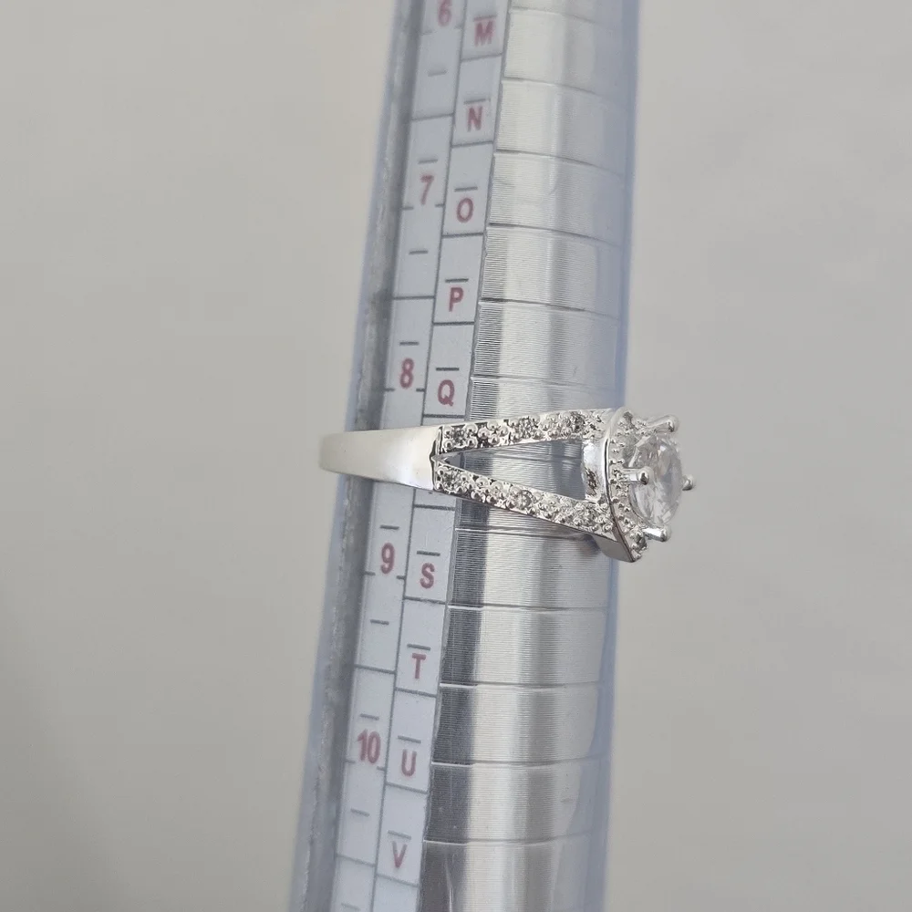 Sterling Silver 925 Heart Halo Ring Size 8.5 | Bridal Sparkle